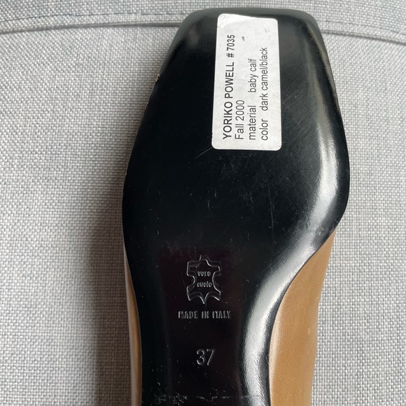 Yoriko Powell Made in Italy Vintage Leather Low Heel square toe Pumps - Picture 4 of 9